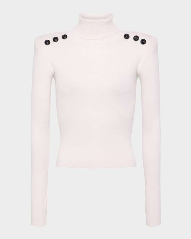 Reeves Ribbed Button-Detail Turtleneck